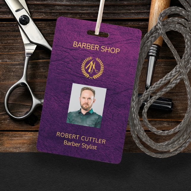 Men salon barber personalised employee photo id ID badge (Creator Uploaded)