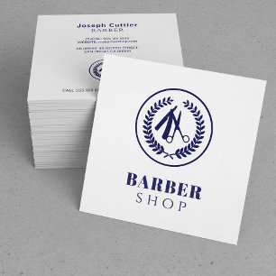 Men salon custom logo simple modern navy white square business card