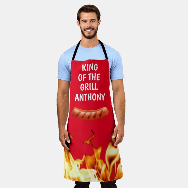 Men Sausage Red King of the Grill Chef BBQ Apron (Worn)