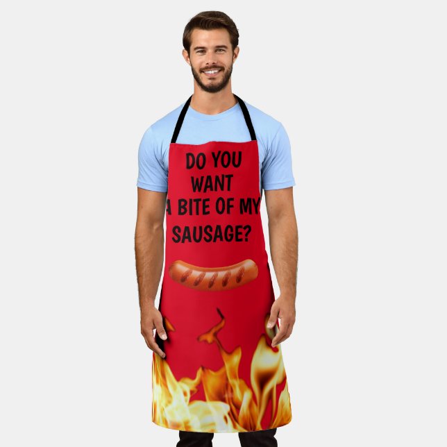 Men Sausage Red Modern Dad Chef BBQ  Apron (Worn)