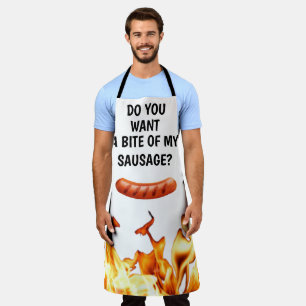 Men Sausage White Modern Dad Chef BBQ Apron