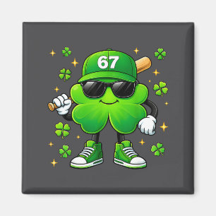 Men Shirt Shamrocks Playing Baseball St Patricks Magnet