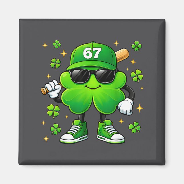 Men Shirt Shamrocks Playing Baseball St Patricks Magnet (Front)
