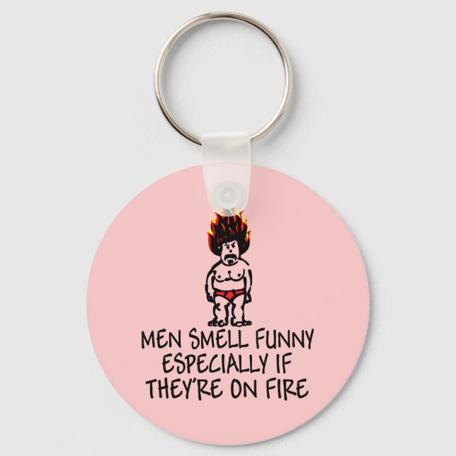 Men smell funny slogan keyring (Front)