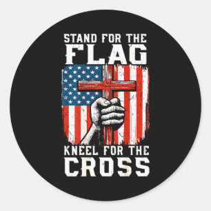 Men Stand For Flag Kneel The Cross Christian Patri Classic Round Sticker