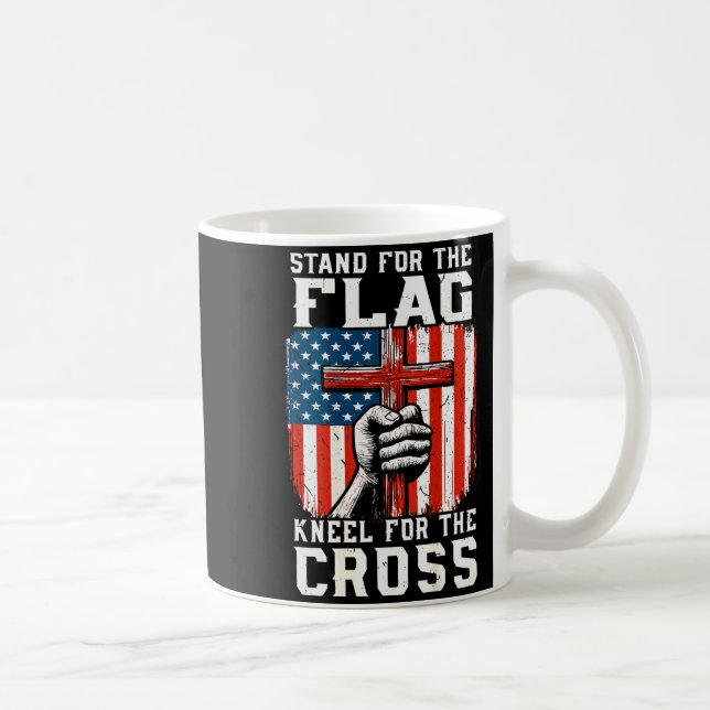 Men Stand For Flag Kneel The Cross Christian Patri Coffee Mug (Right)