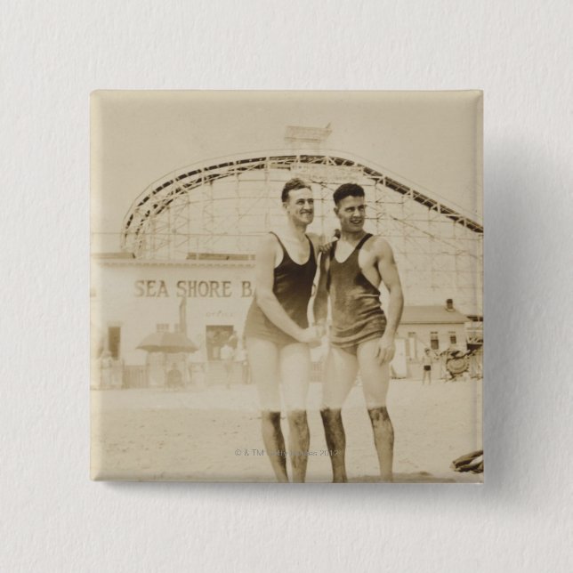 Men Standing on Beach 15 Cm Square Badge (Front)