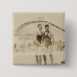 Men Standing on Beach 15 Cm Square Badge