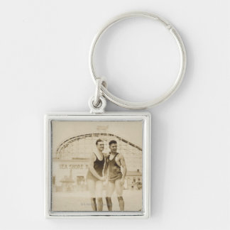 Men Standing on Beach Key Ring