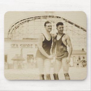 Men Standing on Beach Mouse Mat