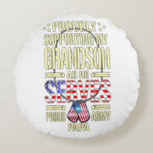Men supporting my grandson as he serves proud gift round cushion