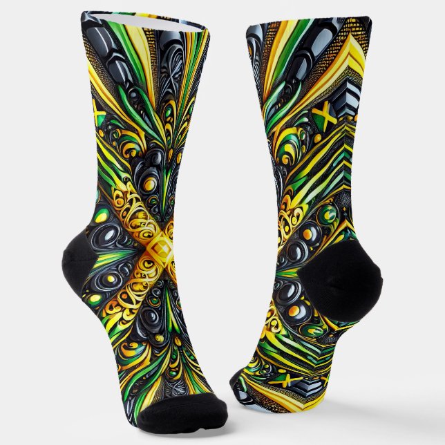Men sustainable socks with Jamaican Colours (Angled)