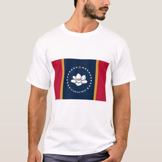 Men T Shirt with Flag of Mississippi State, USA (Front)