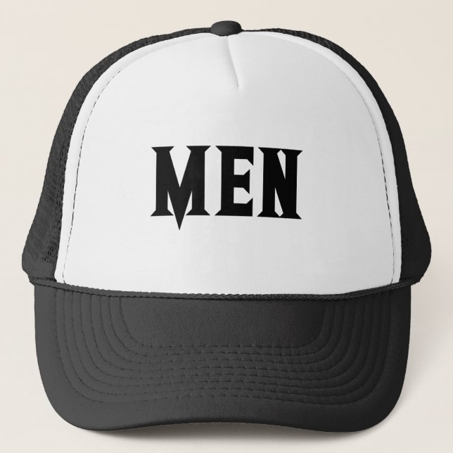 MEN Text Men Boy White and Black Colour Trucker Hat (Front)