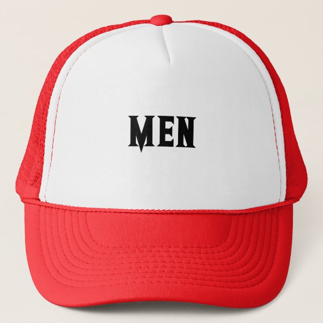 Men Text Name with White and Red Colour Trucker Hat (Front)