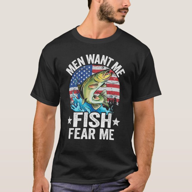 Men Want Me Fish Fear Me Fisherwoman Us Flag Women T-Shirt (Front)