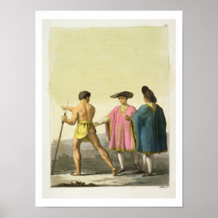 Men Wearing Ceremonial Ponchos in Santiago, Chile Poster
