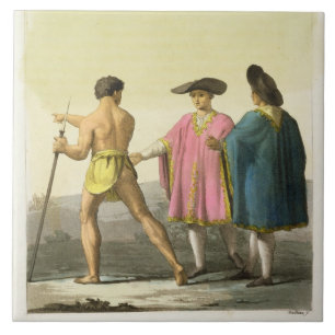 Men Wearing Ceremonial Ponchos in Santiago, Chile Tile