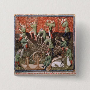 Men with nets 15 cm square badge