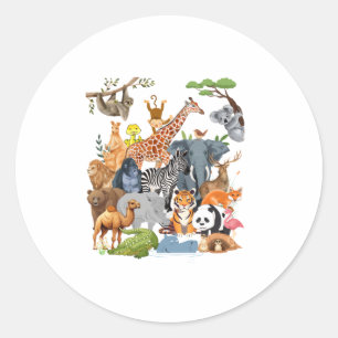 Men Women and Kids Wildlife Zoo Day Party Cute 22 Classic Round Sticker