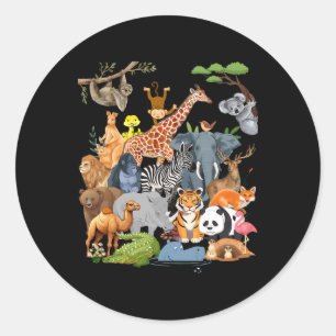 Men Women And Kids Wildlife Zoo Day Party Cute 22 Classic Round Sticker