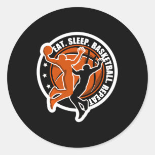Men Women Boys Girls Eat Sleep Basketball Repeat   Classic Round Sticker
