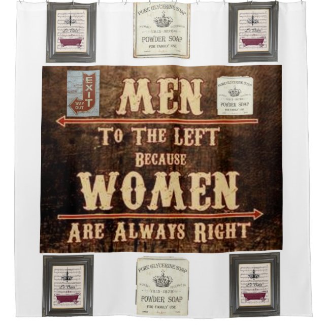 men women exit powder room showercurtain white shower curtain (Front)