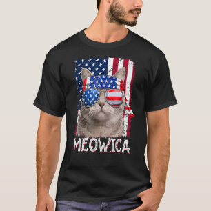 Men Women Funny Cat Lover 4th Of July Meowica Amer T-Shirt