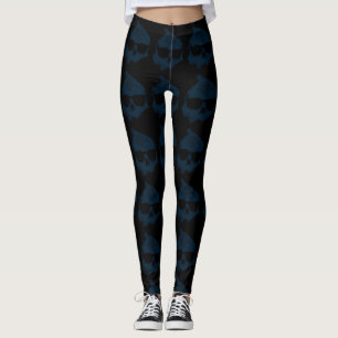Men Women Halloween Blue Black Skull Leggings