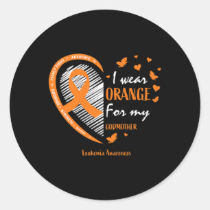 Men Women I Wear Orange For My Godmother Leukaemia Classic Round Sticker