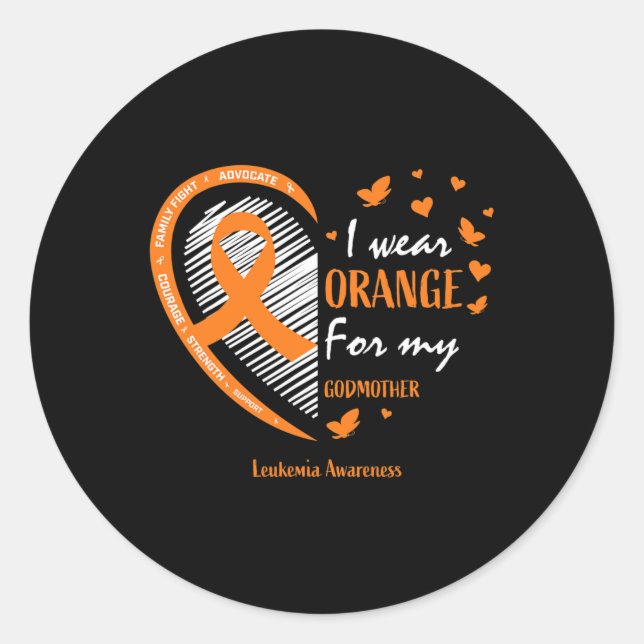 Men Women I Wear Orange For My Godmother Leukaemia Classic Round Sticker (Front)