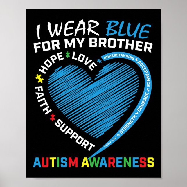 Men Women Kids I Wear Blue For My Brother Autism A Poster (Front)