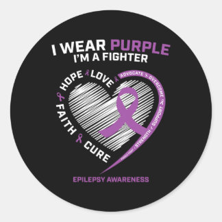 Men Women Kids I Wear Purple Im a Fighter Epilepsy Classic Round Sticker