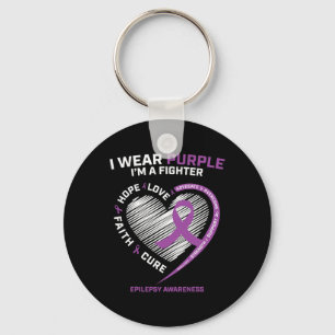 Men Women Kids I Wear Purple Im a Fighter Epilepsy Key Ring