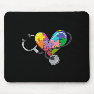 Men women stethoscope autism heart colorful puzzle mouse mat