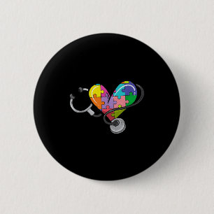 Men women stethoscope autism heart colourful puzzl 6 cm round badge
