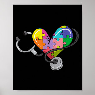 Men women stethoscope autism heart colourful puzzl poster