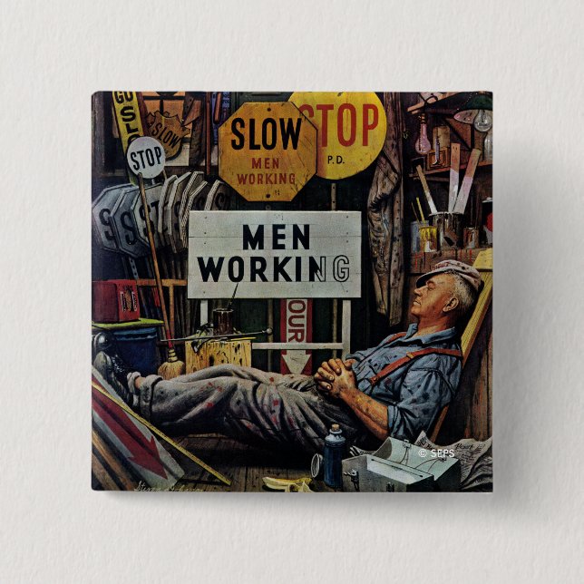Men Working 15 Cm Square Badge (Front)