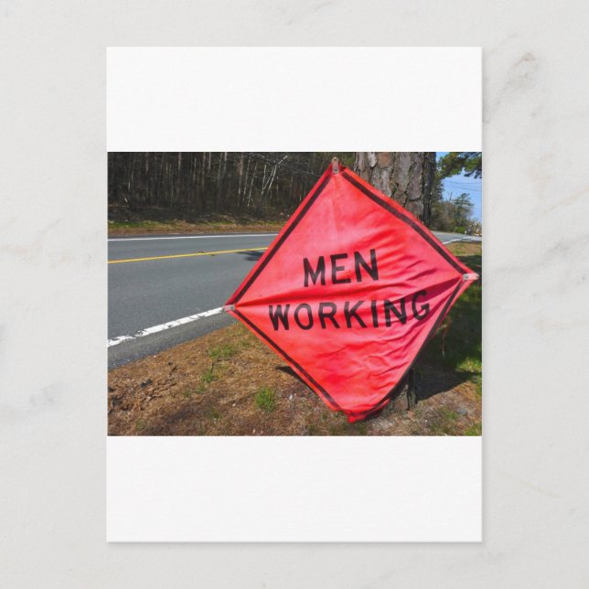 MEN WORKING SIGN POSTCARD (Front)