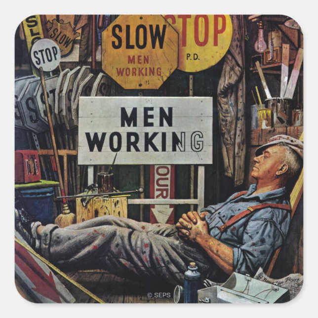 Men Working Square Sticker (Front)
