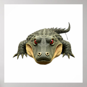 Menacing Alligator Portrait with Red Eyes Poster