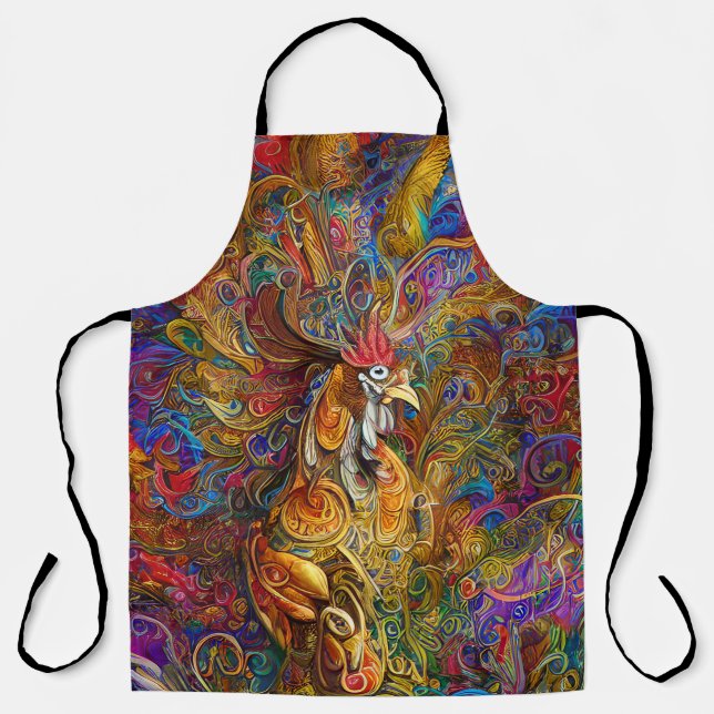 Menacing Creative Abstract Ornate Pop Art Rooster Apron (Front)