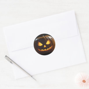 Menacing Halloween Pumpkin, Classic Round Sticker