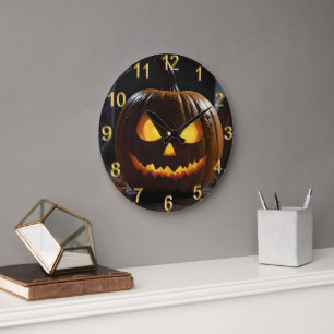 Menacing Halloween Pumpkin, Large Clock