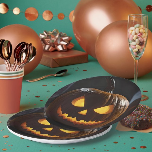 Menacing Halloween Pumpkin, Paper Plate (Multi)