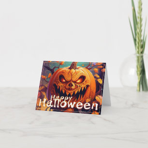 Menacing Jack-o-Lantern Glowing Eyes Halloween Card