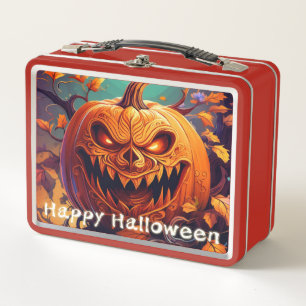 Menacing Jack-o-Lantern Glowing Eyes Halloween Metal Lunch Box