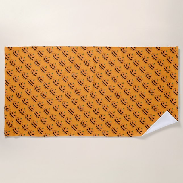 Menacing Jack O'Lantern Halloween Beach Towel (Front)