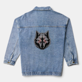 Menacing Wolf with Glowing Red Eyes Denim Jacket