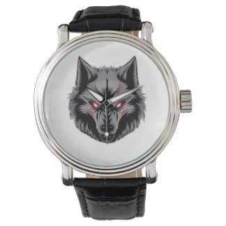 Menacing Wolf with Glowing Red Eyes Watch